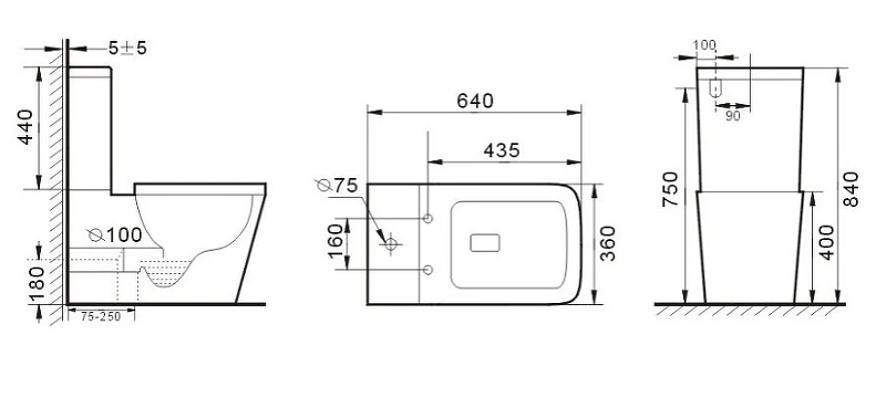 Бачок для унитаза CUBIC Rimless, двойной смыв 3/6 арматура Geberit