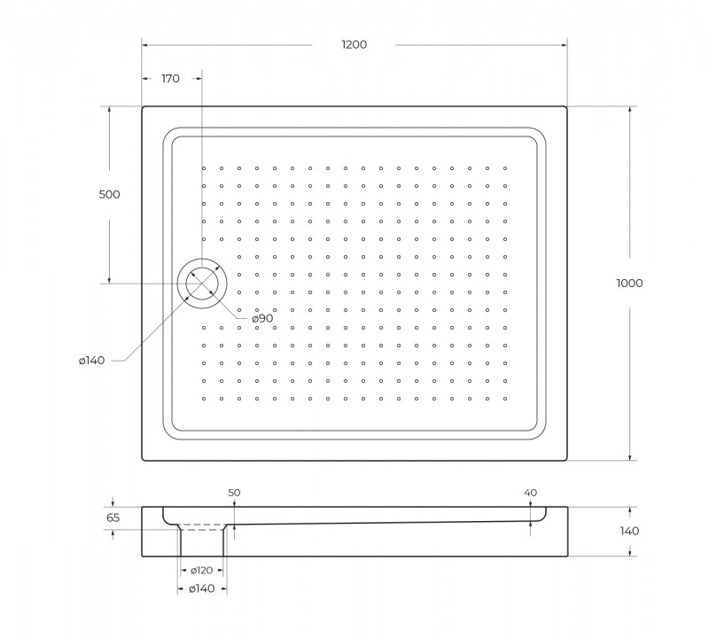TRAY-BB-AH-120/100-15-W Акриловый поддон Размер, мм:1200x1000x150 