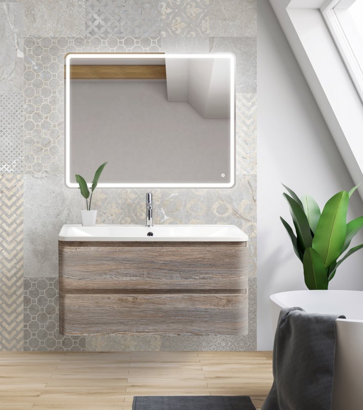 Тумба с раковиной подвесная BelBagno ALBANO 100 Rovere Vintage Bianco, раковина белая