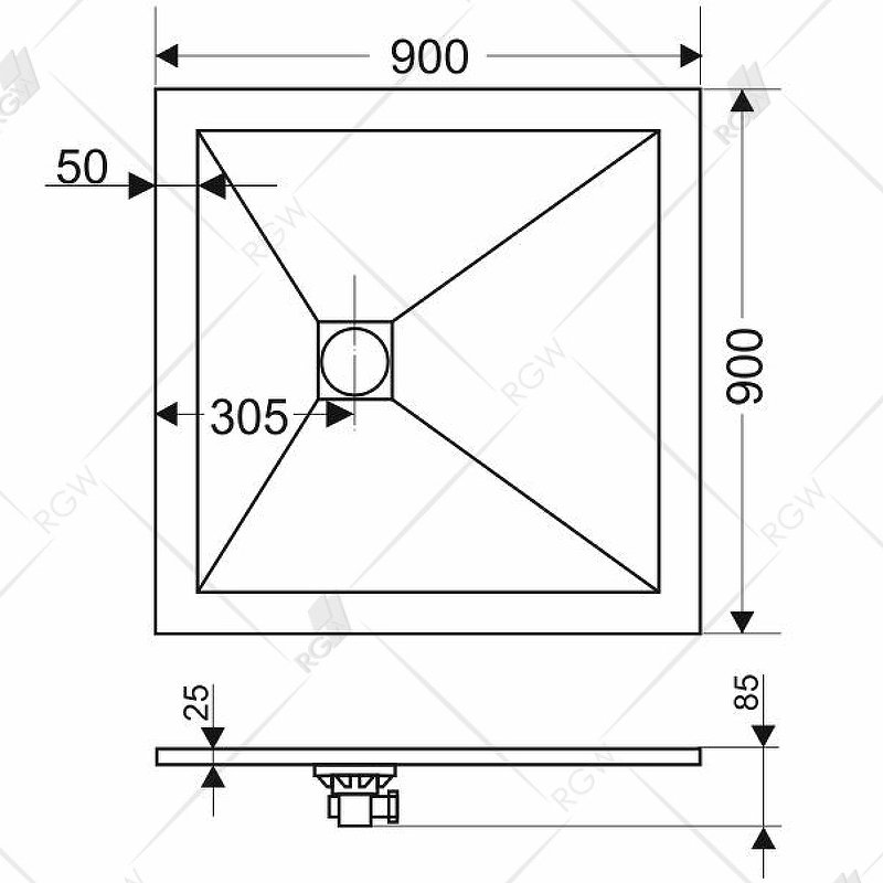 Душевой поддон  90*90*2,5 RGW ST-0099Be Бежевый/Квадрат Ø 90 мм Каменный