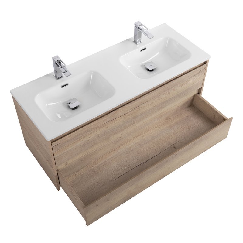 Тумба с раковиной на две чаши подвесная BelBagno KRAFT 120 Rovere Galifax Bianco , раковина белая