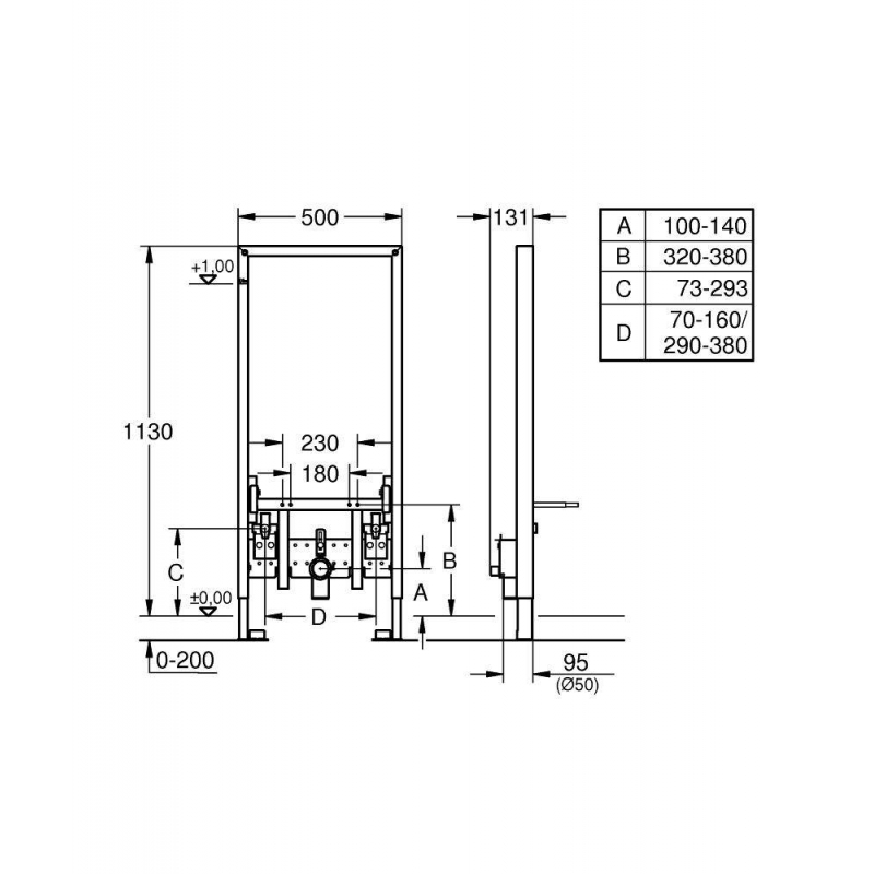 Система инсталляции для биде Grohe Rapid SL (1,13 м) для монтажа перед стеной (38553001)