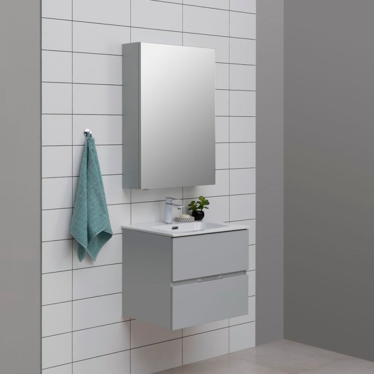 Тумба с раковиной Aquanet Алвита New 60 2 ящика, серый
