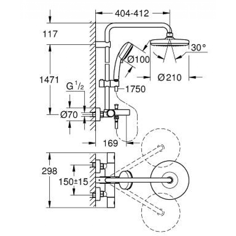 Душевая система Grohe Grohtherm 1000 Tempesta 210 26223001 хром