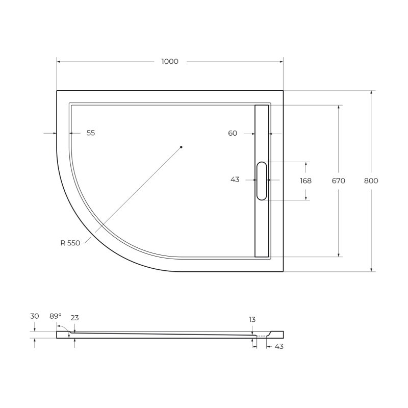 Поддон из искусственного мрамора CEZARES TRAY-AS-RH-100/80-30-W-L