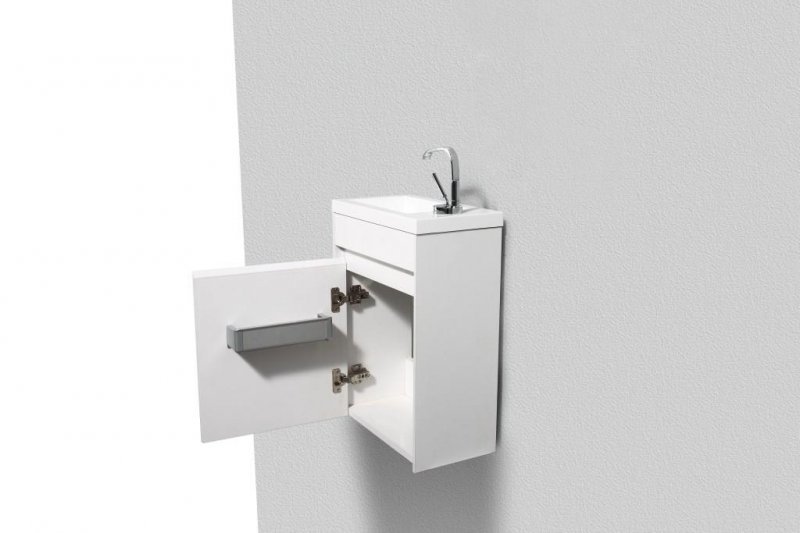 Тумба с раковиной подвесная с дверкой BelBagno PIETRA MINI 40-R Stucco Cemento, раковина белая