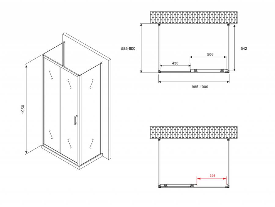 Душевой уголок ABBER Schwarzer Diamant AG30100B-S60B-S60B