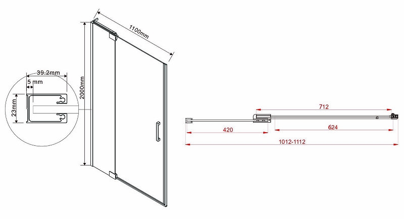 Душевая дверь Extra VDP-1E1011CLB, 1000/1100, черный, стекло прозрачное