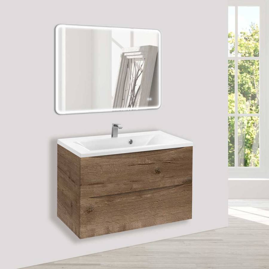 База под раковину Mia 800 подвесная, 2 выкатных ящик soft close, V.Oak