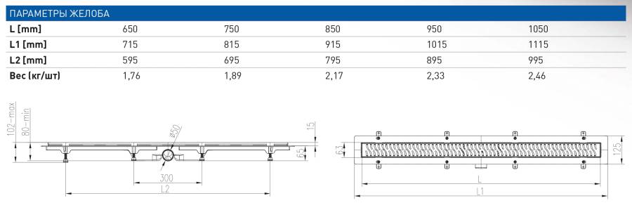 Душевой лоток 105 см Creto Snake CRE-1050 SB-50 с решеткой, черный