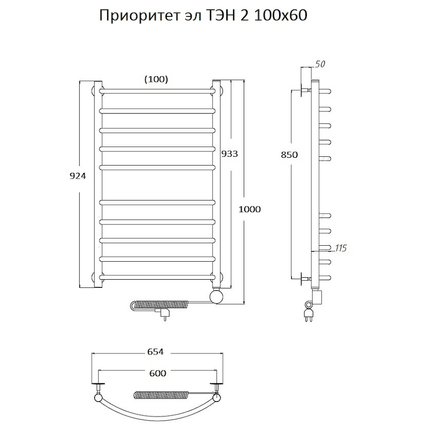 Полотенцесушитель Приоритет эл ТЭН 2 100*60 (ЛЦ2)