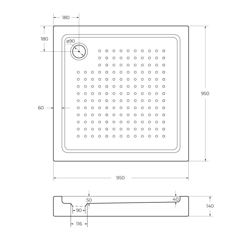 Акриловый поддон CEZARES TRAY-A-A-90-15-W0