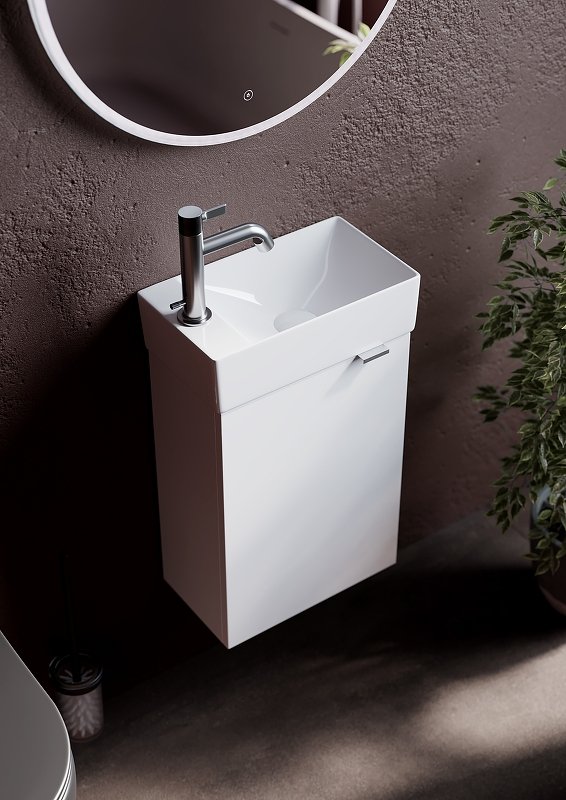 Тумба подвесная SANCOS Mini 355х205х500, с распашной дверцей, внутри 1 полка, белый глянец , арт.MN35WL