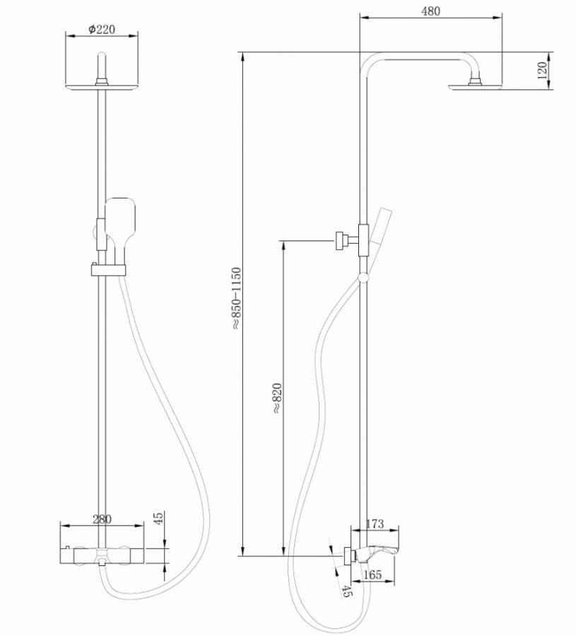 Душевая стойка ABBER Thermostat AF8516 с термостатом и изливом, хром