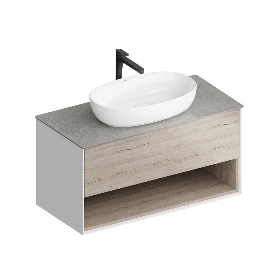 Тумба PLAZA Modern подвесная с ящиком и полкой 100, дуб Орегон PLB.M.100.1\OAK.O