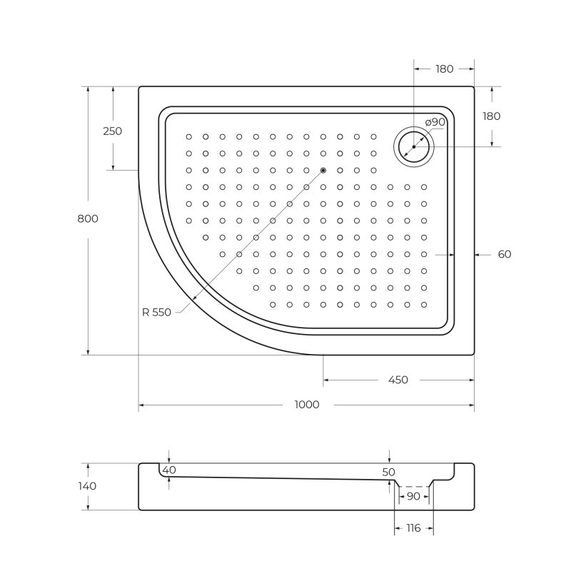Акриловый поддон CEZARES TRAY-A-RH-120/80-550-15-W-R