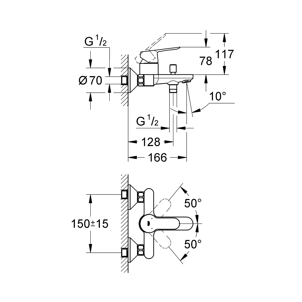 Смеситель для ванны GROHE BauEdge, хром (23334000)
