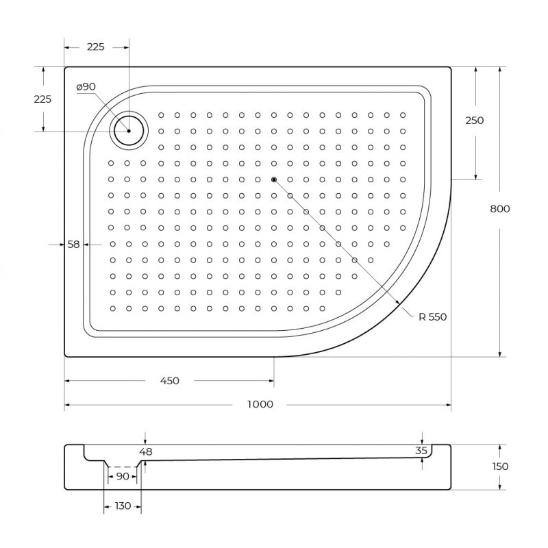 Акриловый поддон BelBagno TRAY-BB-RH-100/80-550-15-W-L
