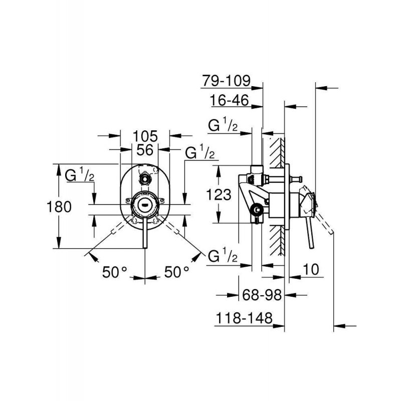 Смеситель для ванны Grohe BauClassic 29047000 хром