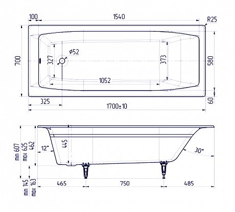 Ванна чугунная Creto Edge 170х70 см 26-1170