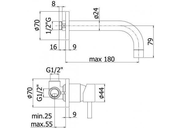Смеситель для раковины Paffoni Stick SK006CR70 (с внутренней частью)