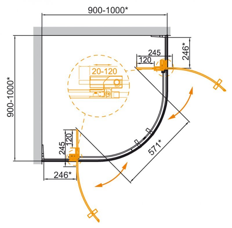 SLIDER-R-2-80/90-C-Cr Душевой уголок