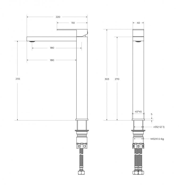SLIDER-LC-IN-W0 Смеситель для накладной раковины однорычажный, без донного клапана, сатин