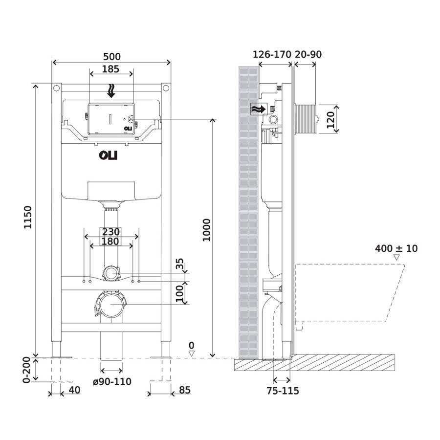 Сет: OLI 120 ECO Sanitarblock pneumatic+Панель KARISMA, хр гл+Унитаз Point Меркурий, т.сер PN41831GM