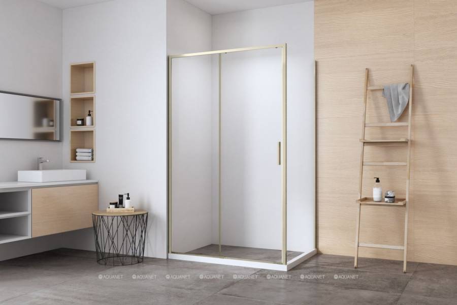 Душевая дверь Aquanet Pleasure Evo, 150 AE65-N150-GBT, профиль золото-никель браш, прозрачное стекло