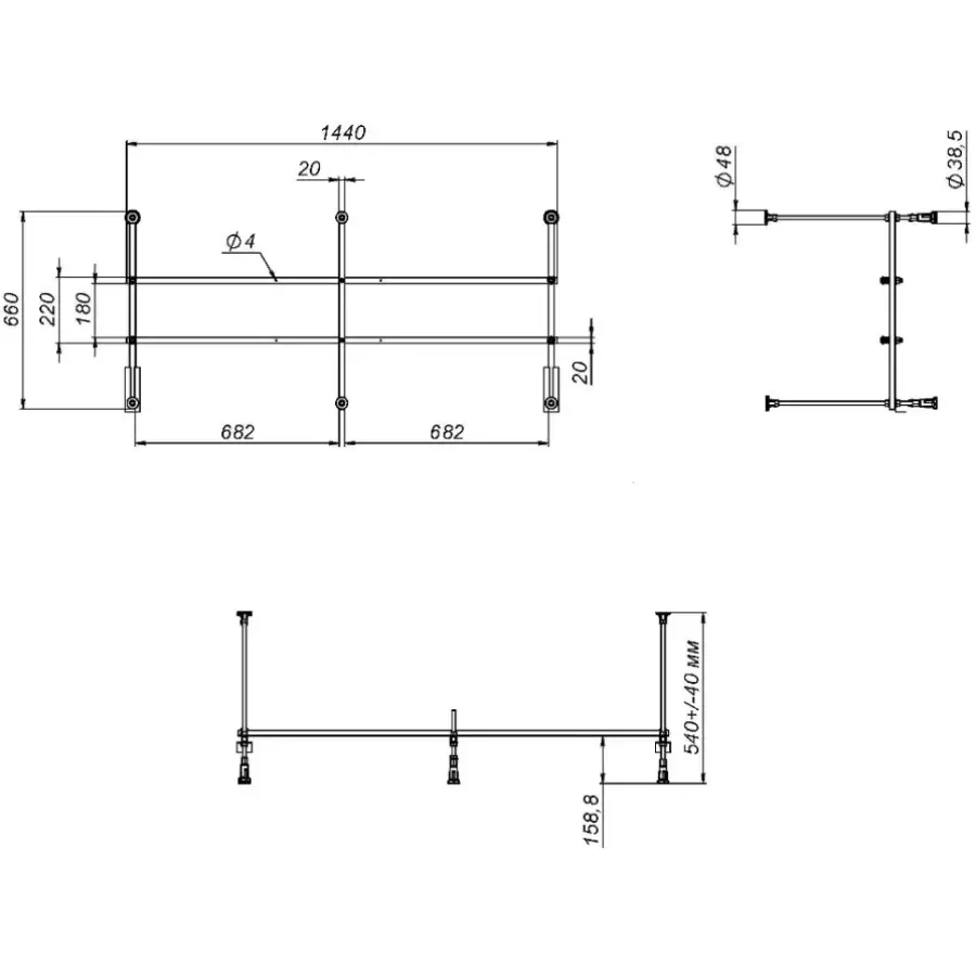 W01A-150-070W-R Разборный каркас для ванны 150х70 см