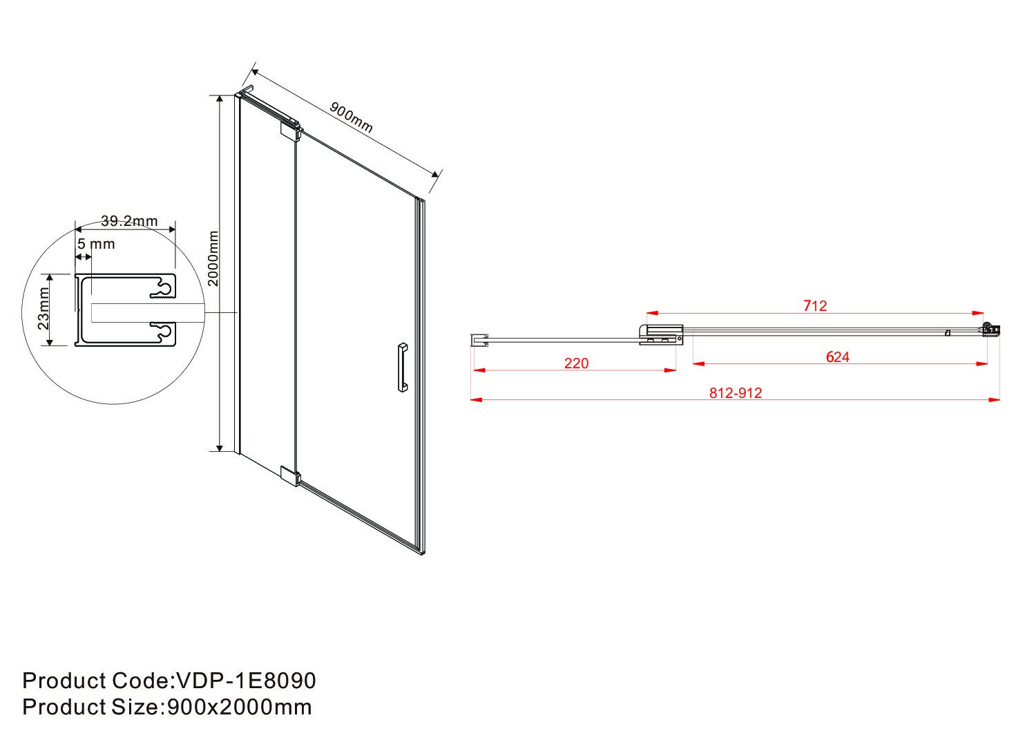 Душевая дверь Extra VDP-1E8090CGB, 800/900, черный, стекло тонированное