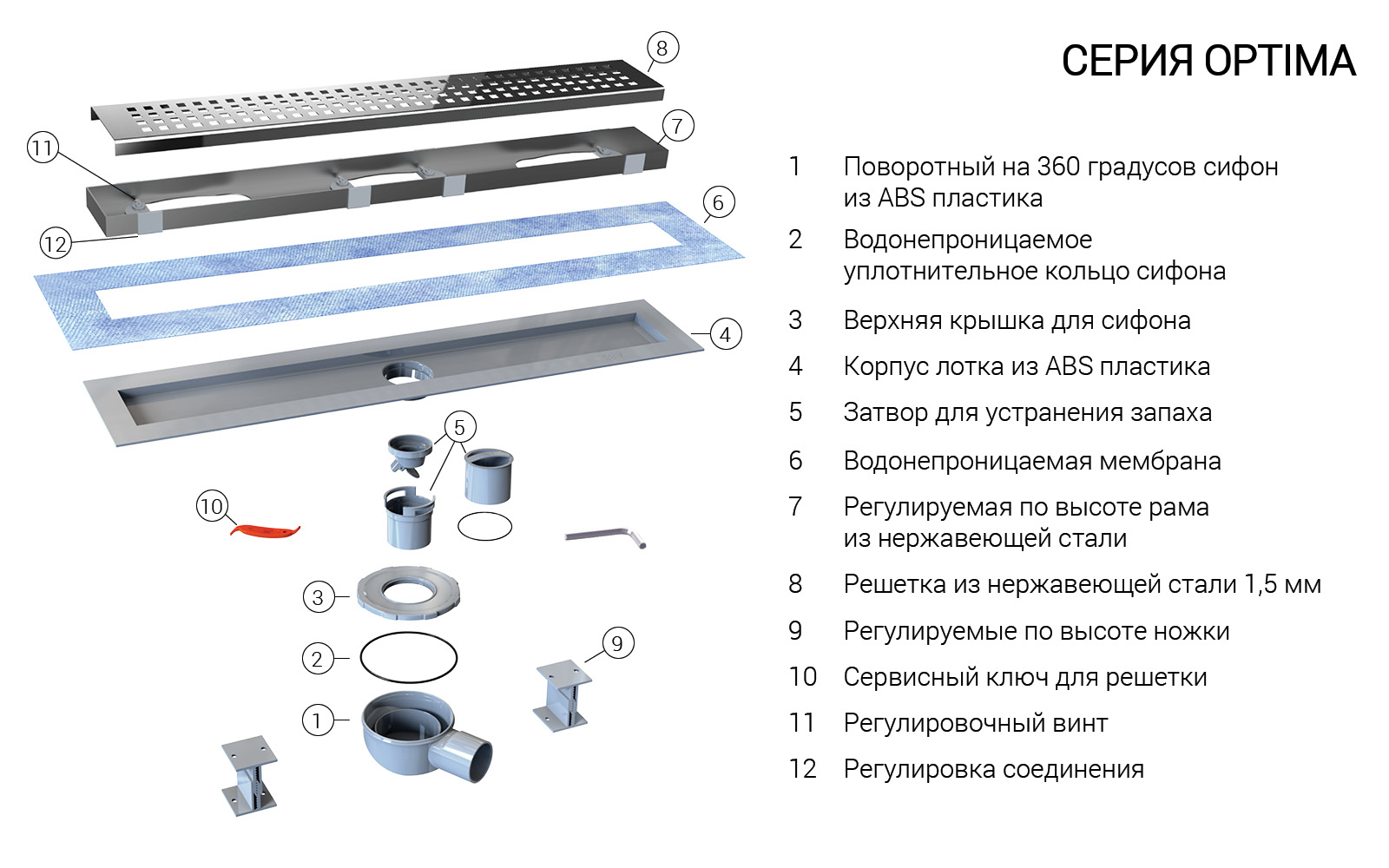 Душевой лоток SAY OPTIMA 601.80.P.PITI, 80 см, хром