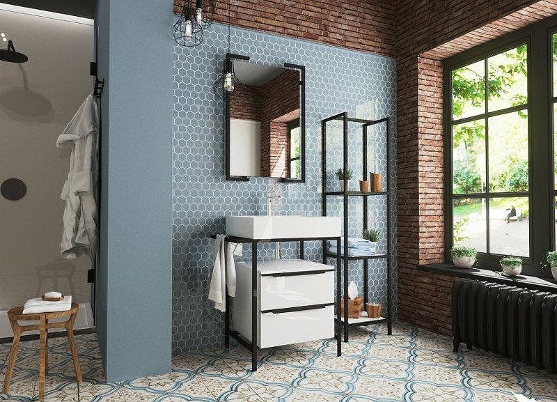 Комплект мебели Comfort Loft 700х495 напольный 2 ящика с ручками (ШхГхВ) 708х495х758 (тумба+металлический каркас)