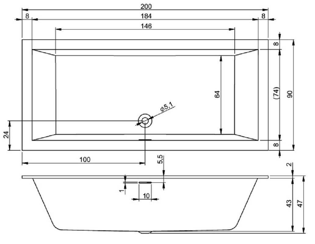 Акриловая ванна Riho Rething Cubic 200x90