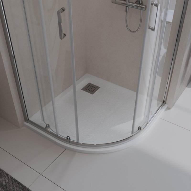 TRAY-MR-UNO-R-80-550-35-W-CR Поддон из искусственного мрамора в комплекте с сифоном с декоративной накладкой (хром)