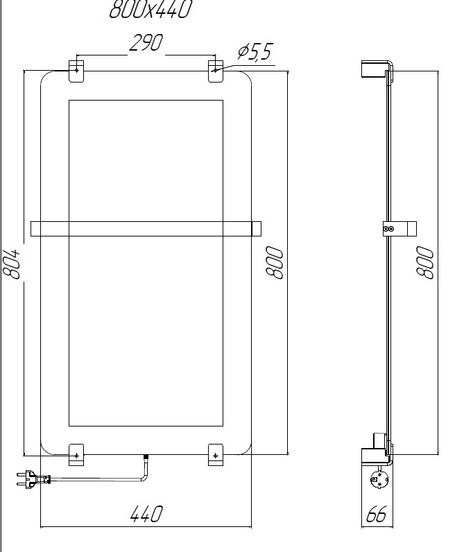 Полотенцесушитель электрический Allen Brau Infinity 80x44 с рейлингом и креплением, черный браш