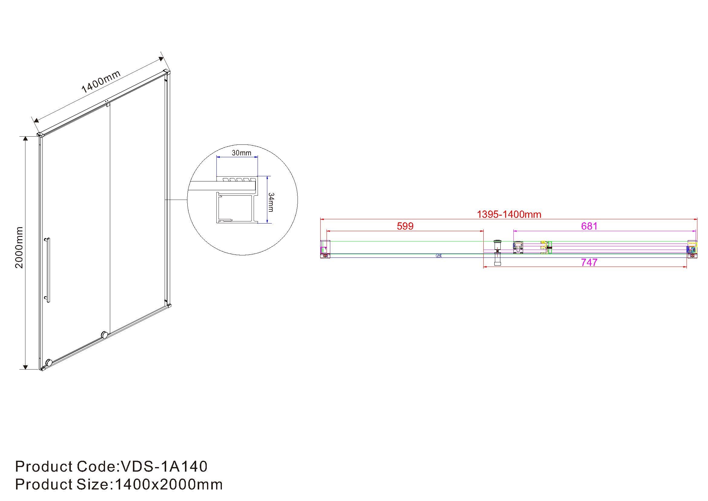 Душевая дверь Arno VPS-1A140CL, 1400, хром, стекло прозрачное