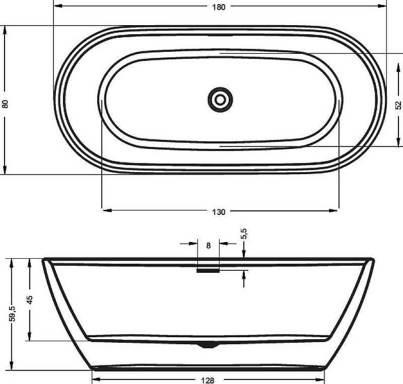 Акриловая ванна Riho INSPIRE 180x80 Velvet White