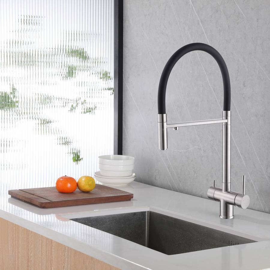Смеситель ABBER Wasser Kreis AF81141SP для кухни с подключением фильтра и выдвижной лейкой, сатин