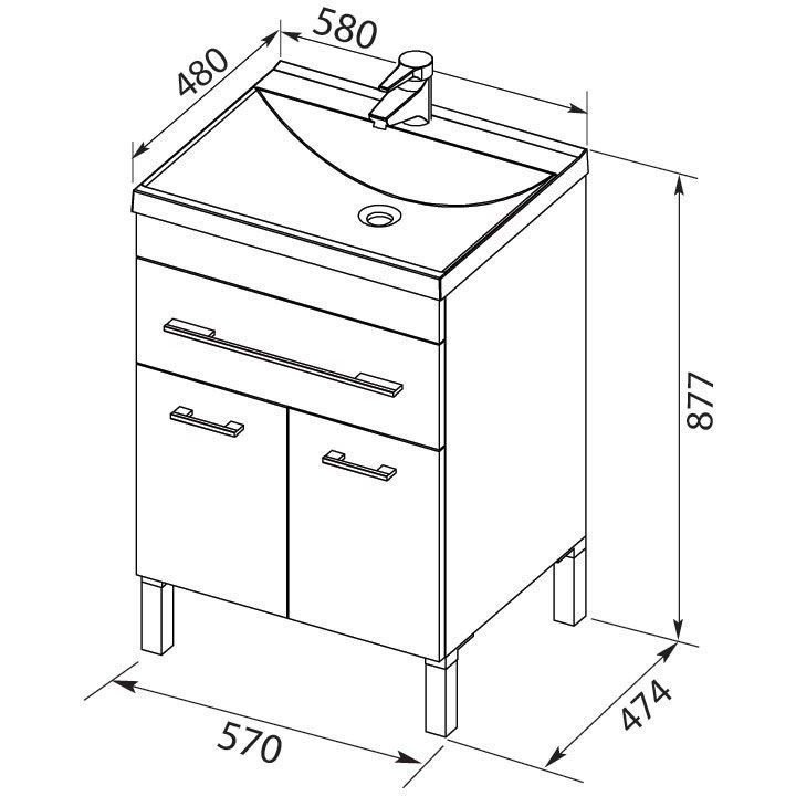 Тумба с раковиной Aquanet Верона 58 белый (напольная 1 ящик 2 дверцы)