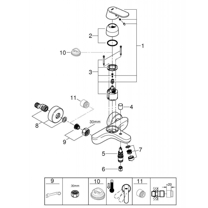 Смеситель для ванны Grohe Eurosmart Cosmopolitan 32831000 хром