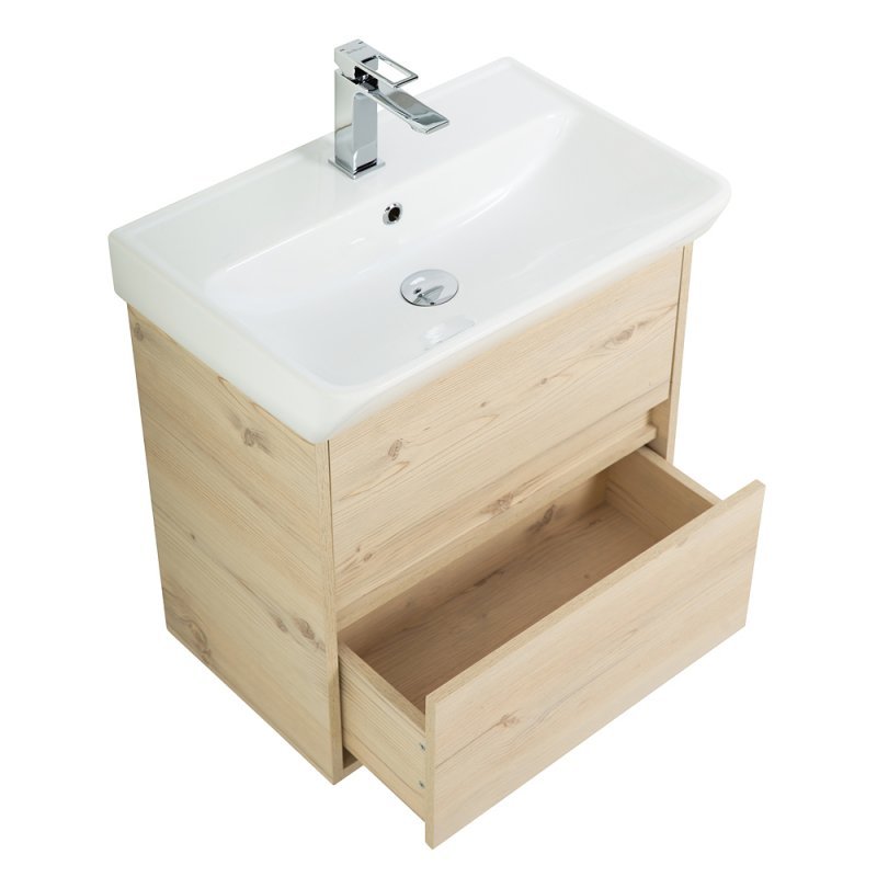 Тумба с раковиной подвесная с одним ящиком BelBagno NEON 60 Rovere Scuro, раковина белая