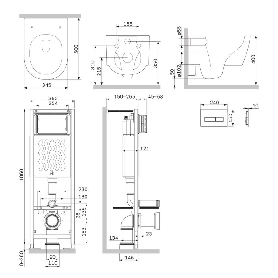 IS110338.DX77C1700 Инсталляция ErgoFit с клавишей M черн мат с подвесным унитазом Jupiter без ободка с сид м