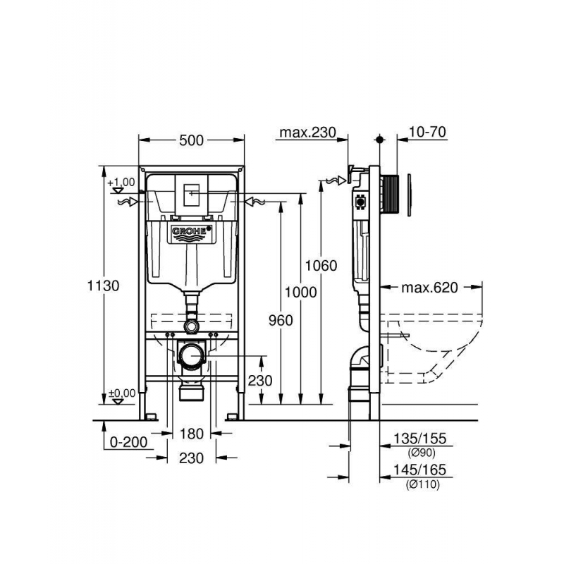 Инсталляция для унитаза подвесного стандартная комплект Grohe Rapid SL (38772001)