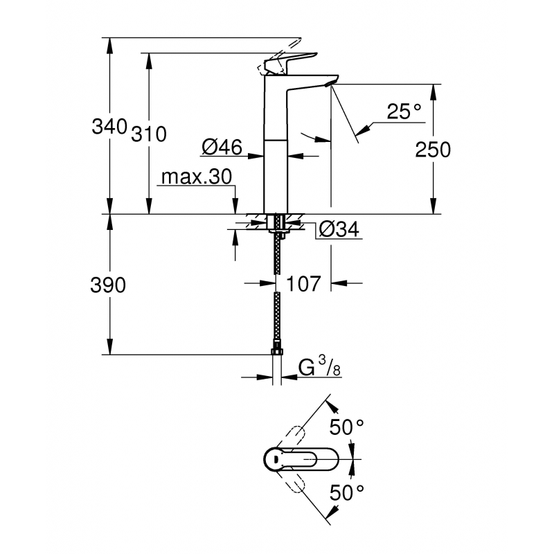 Смеситель для свободностоящей раковины GROHE BauEdge, XL-Size, хром (23761000)