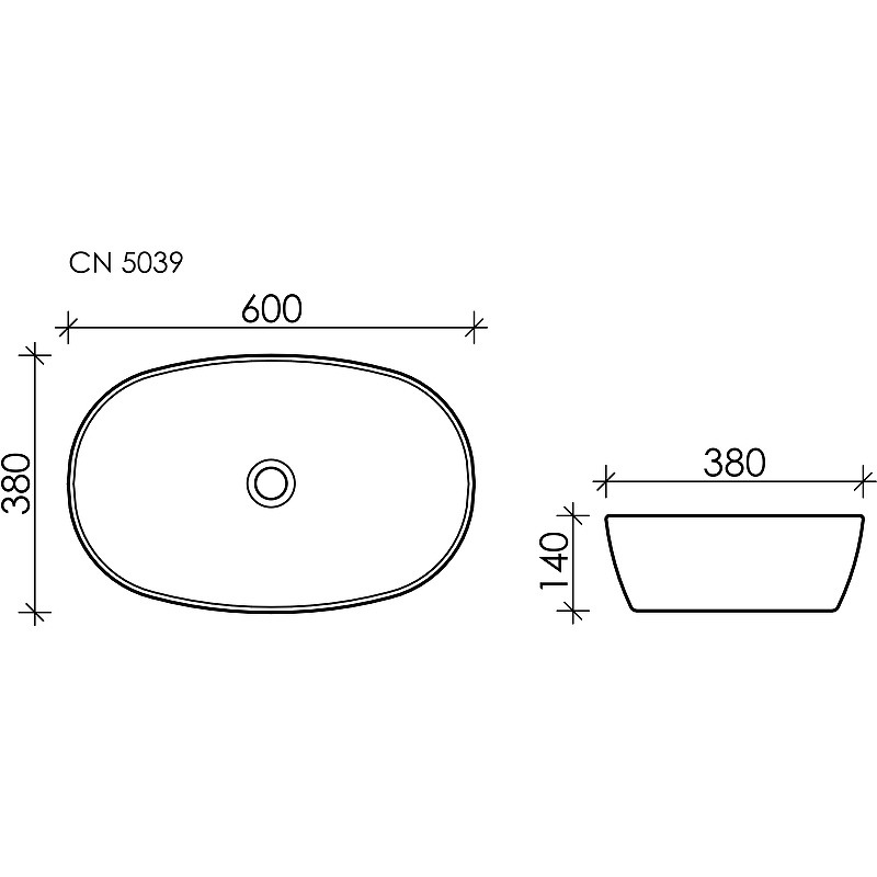 Умывальник чаша накладная овальная Element 600*380*140мм