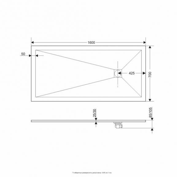 Душевой поддон  70*160*2,5 RGW ST-0167W Белый/Прямоуг Ø 90 мм Каменный
