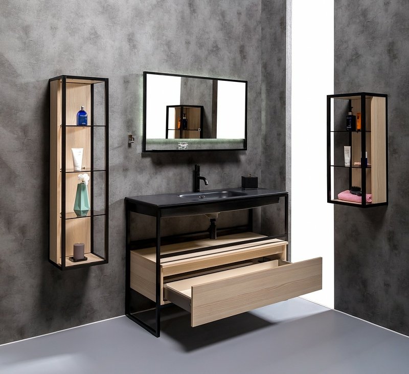 Шкаф-пенал LOFT низкий light wood, полки стекло 895-L Boheme