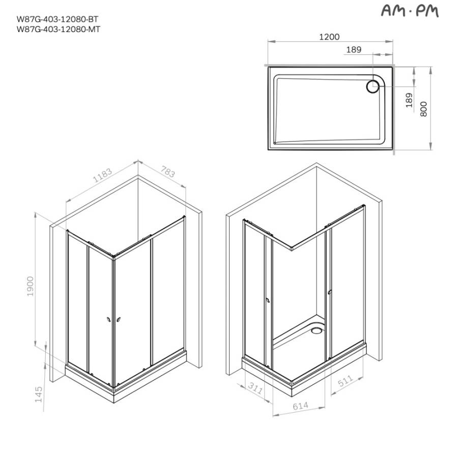 W87G-403-12080-MT Sunny Душевое ограждание прямоугольное, раздвижные двери 120x80 серебро,стекло прозрачное