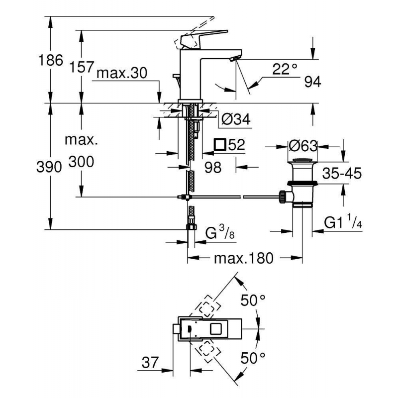 Смеситель для раковины Grohe Eurocube 23127000 хром